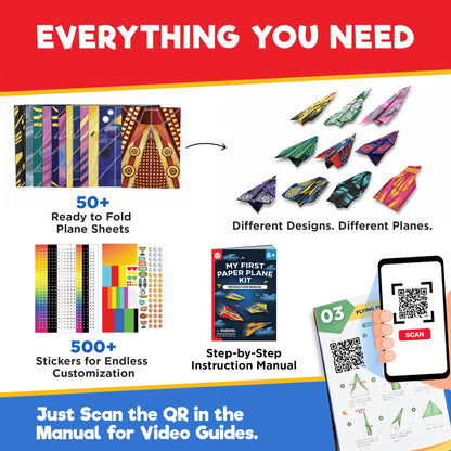 Doctor Jupiter My First Paper Airplane Book Kit for Kids Ages 6+ | Make & Fly 50+ Paper Airplanes with 500+ Stickers |Birthday Gift Ideas for 6-7-8-9-10 Year Old Boys & Girls | Airplane Toy, Craft Kit