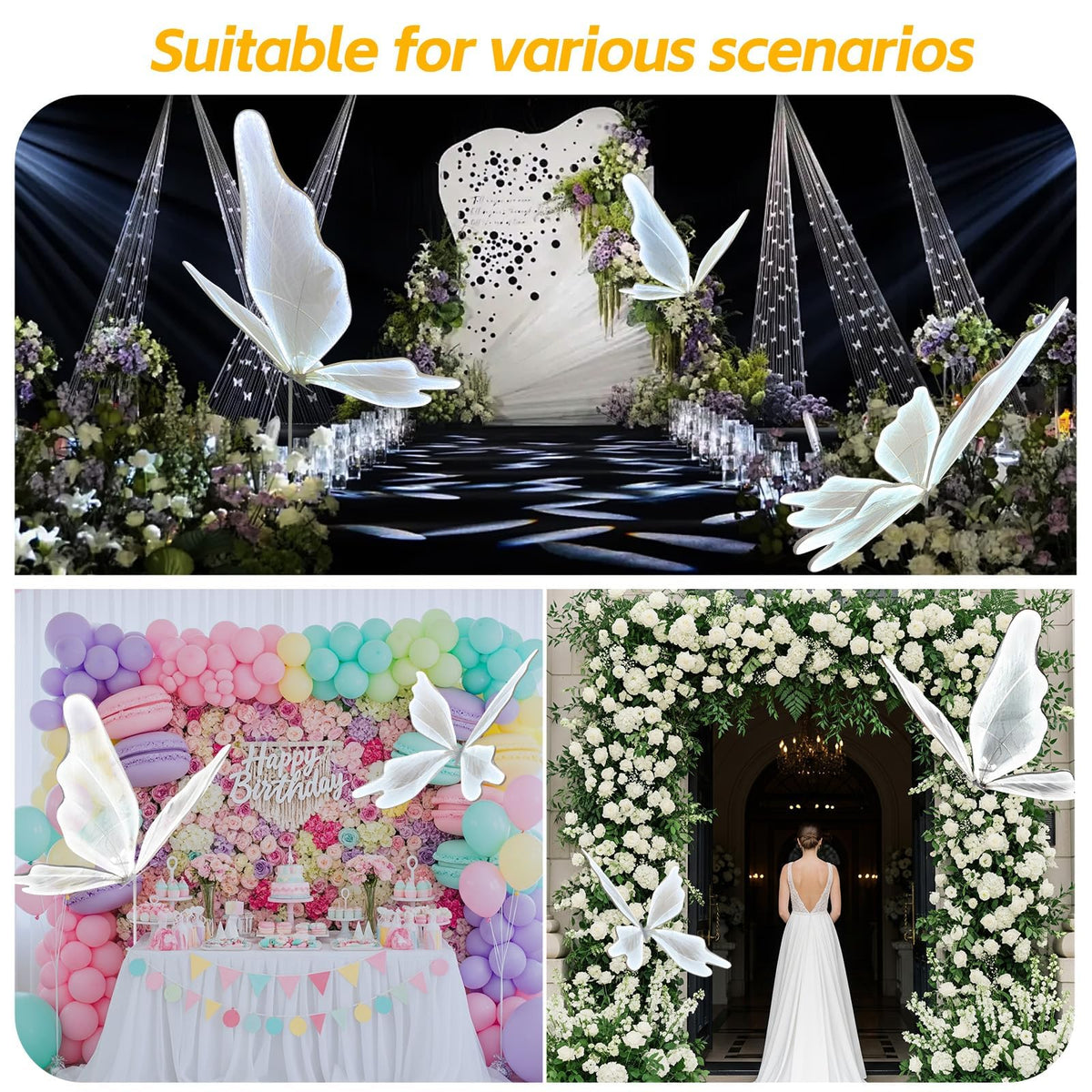 Lakexus 51 INCH Creative Butterfly Floor Lamp - 1pcs Wedding Romantic Hanging Decoration Lights Fixture, Butterfly Ceiling Light for Wedding, Party, Christmas, Adjustable Height Creative Props, White