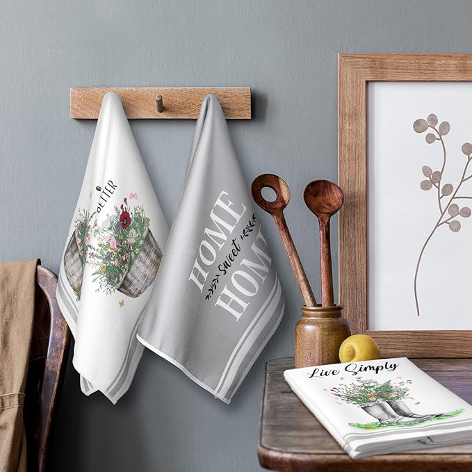 Boyiee Set of 6 Floral Kitchen Towels Wildflower Dish Towels Butterfly Truck