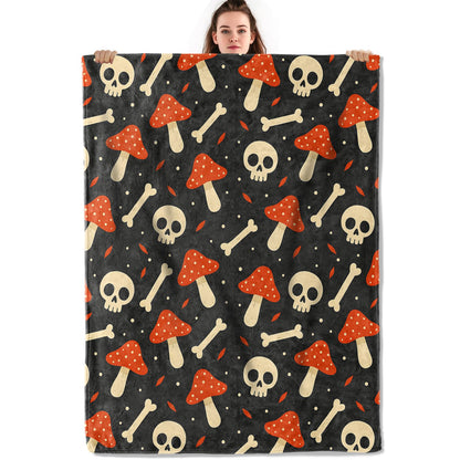 Spooky Mushroom Skull Throw Blanket, Lightweight Warm Flannel Blankets, Home Decor and Gifts, Soft Cozy Throws for Women Men, 50"X60" for Bed Couch Travel Office