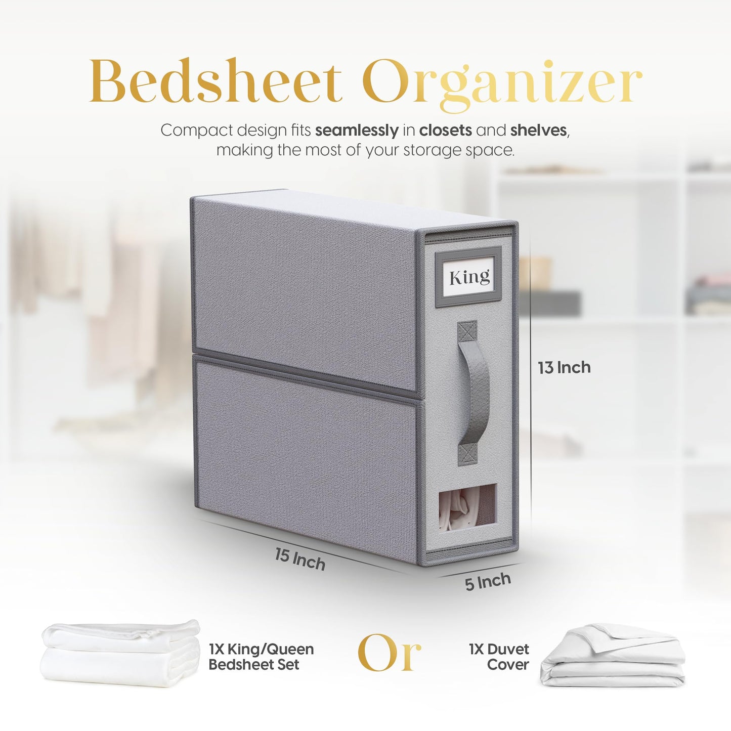 Luxury Lineup Sheet Organizers and Storage – 4 Pack Bed Sheet Organizer for Queen & King Size, Foldable Linen Closet Storage for Bedding, Duvet Covers, and Pillowcases