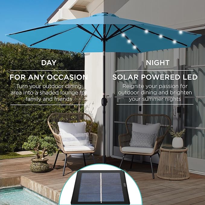 Best Choice Products 10ft Solar Polyester LED Lighted Patio Umbrella w/Tilt Adjustment and UV-Resistant Fabric