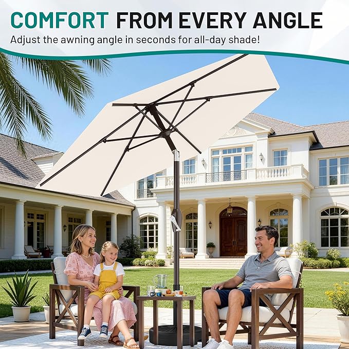 AreShark 7.5FT Patio Umbrella Table Market Umbrella with 6 Sturdy Ribs, Button Tilt/Crank, Heavy-Duty Outdoor Umbrellas for Pool, Deck, Garden and Backyard, Cream White