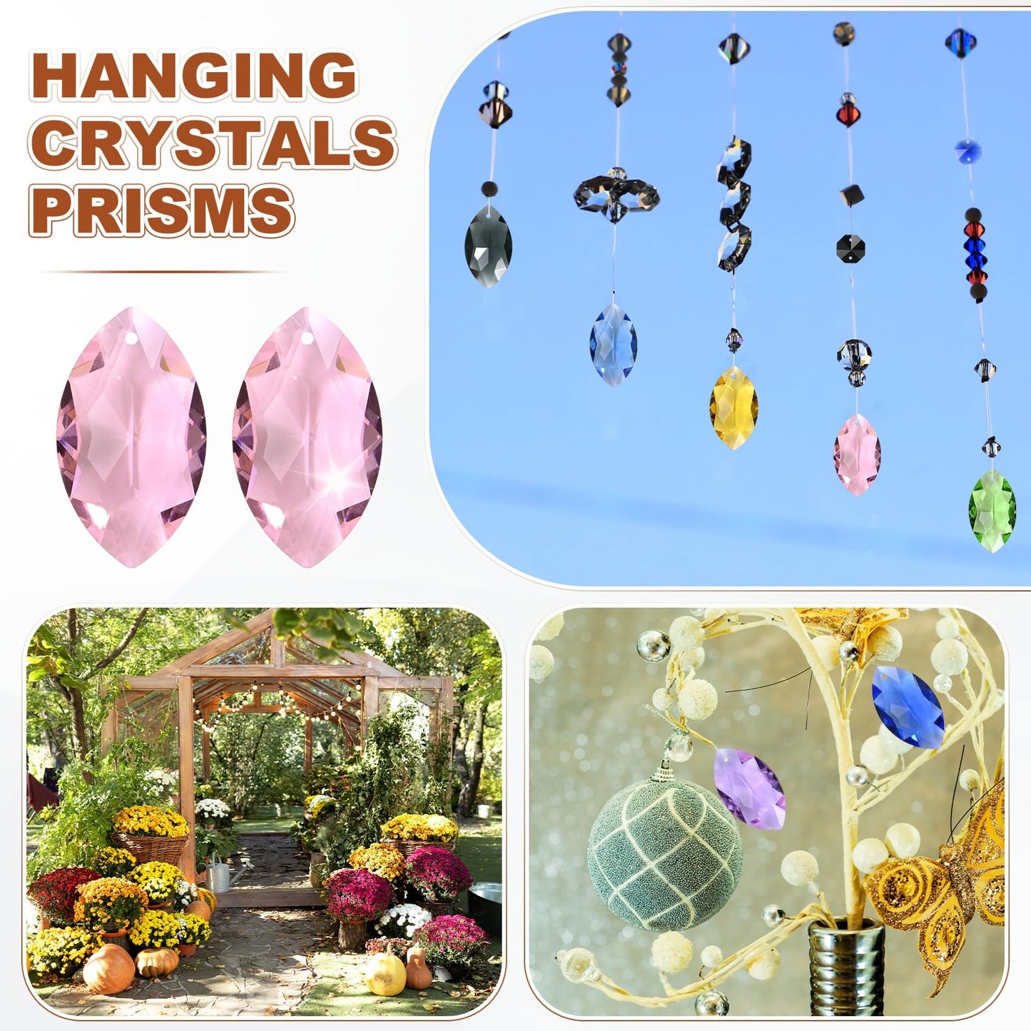 M METERXITY 8-Pack Crystal Horse Eye Prisms, 38mm/1.5 Inch Chandelier Pendant Maker Hanging Crystals Chandelier Prisms for Home/Windows/Garden/DIY Decoration[Pink]