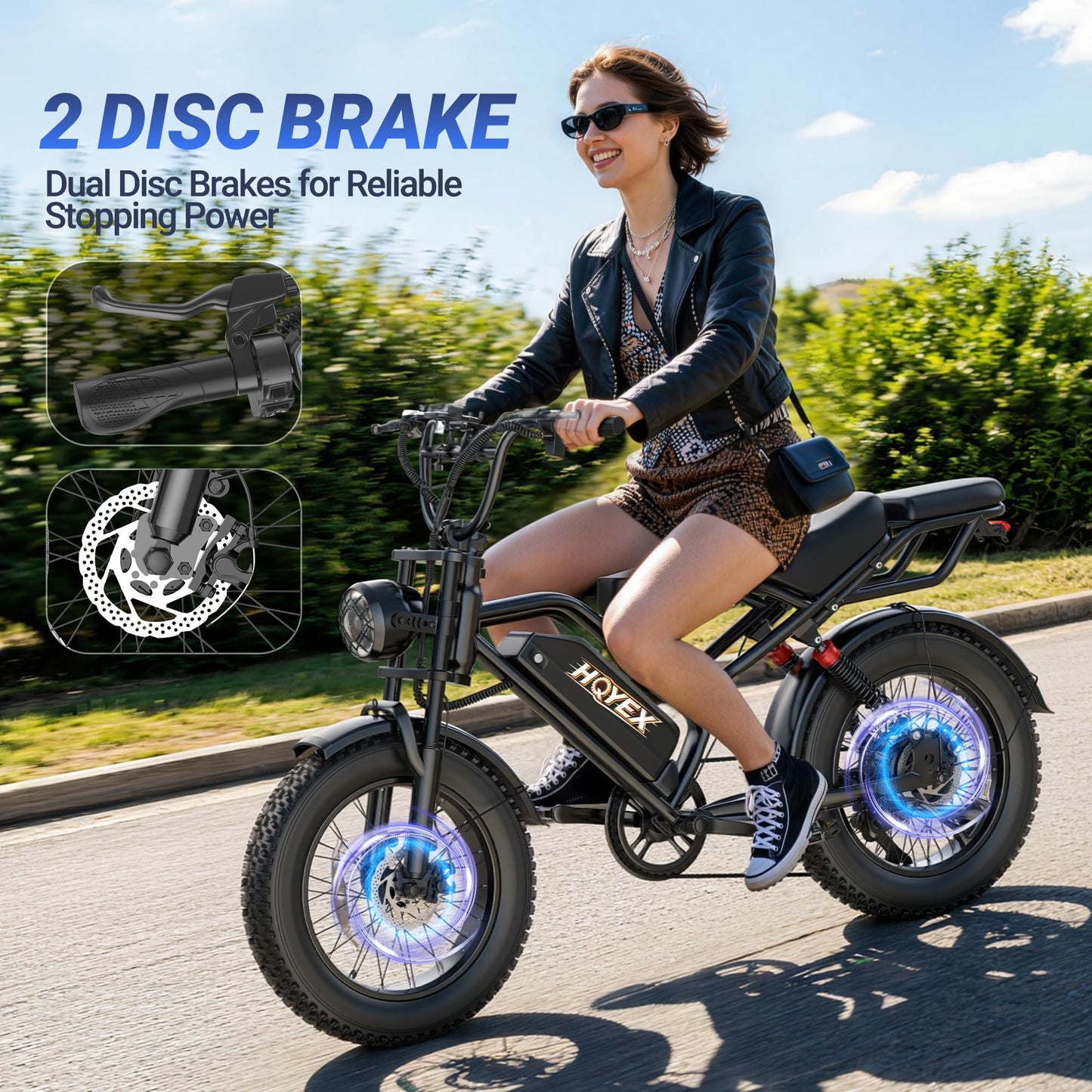 HQYEX Electric Bike for Adults, 1500W Brushless Motor Ebike, 20" Fat Tire Electric Bicycles, 48V 20Ah Battery, 31MPH Top Speed with Dual Suspension E Bikes (Black2)