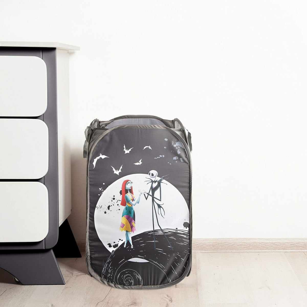 Jay Franco Disney Nightmare Before Christmas Jack & Sally Pop Up Hamper - Mesh Laundry Basket/Bag with Durable Handles (Official Disney Product)