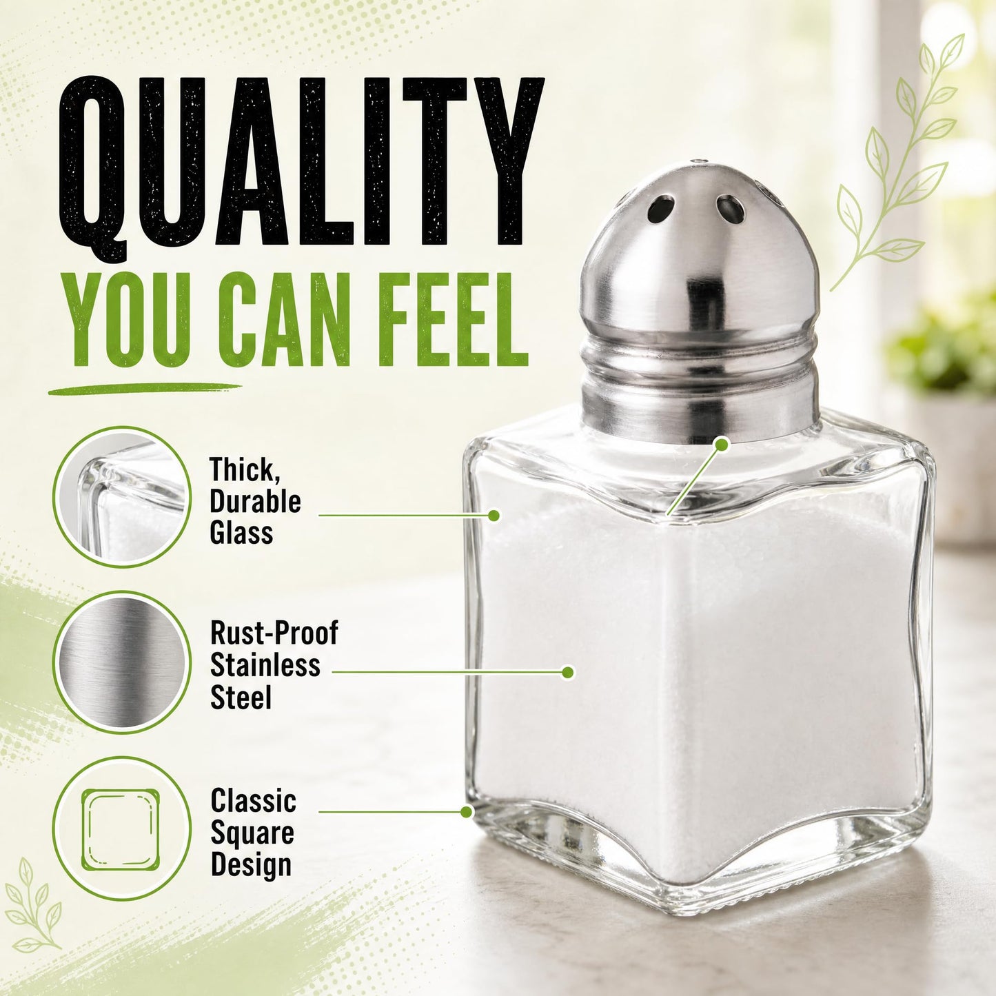 Notana Mini Salt and Pepper Shakers Set - Small Glass Salt Pepper Shaker with Stainless Steel Lids - Modern Kitchen Table Saleros for Dining - Refillable Cute Containers, Pack of 12