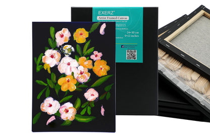 Exerz 24x30cm Black Stretched Canvas 5pk - Framed 1.7cm Pre-Stretched Artist Canvas - 280GSM 100% Cotton Triple Primed/Acid Free/Medium Grain - Acrylic & Oil Paint