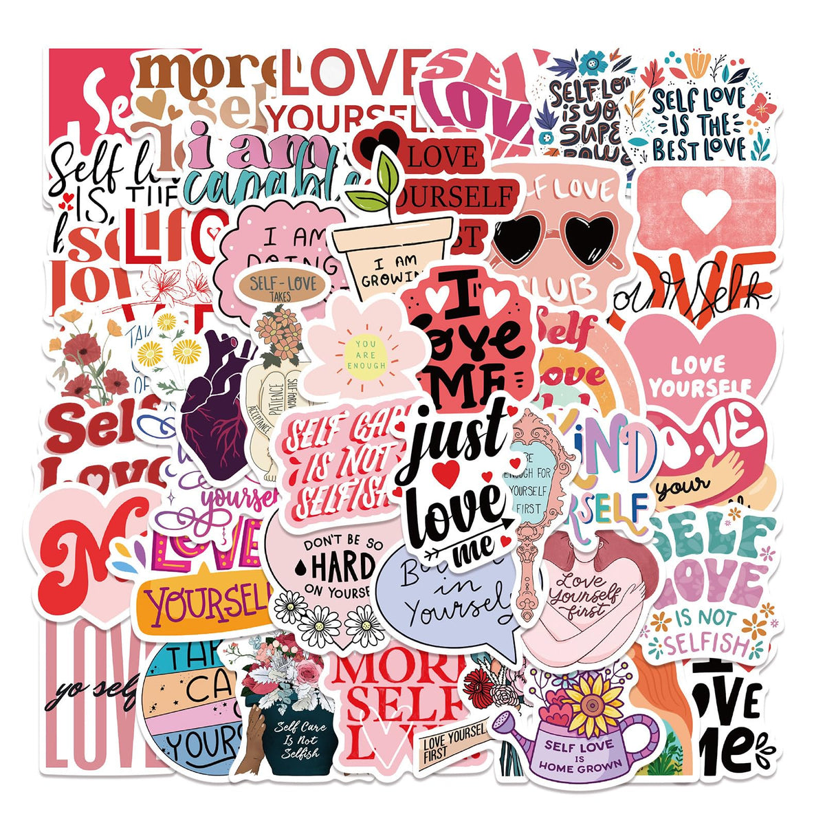 50 PCS Self love Stickers Love Yourself Sticker Self Care Self-approval Decals for Journaling Laptop Scrapbook Water Bottles Guitar Suitcase Waterproof Vinyl Gifts for Women Girl Kids Teens (Selflove)