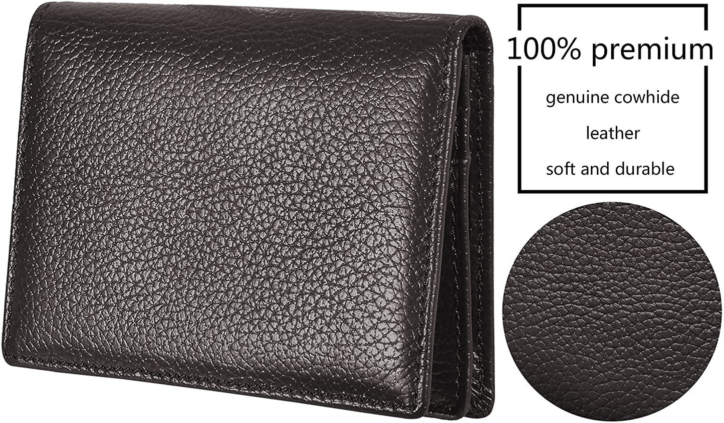 Outrip Genuine Leather Business Card Holder Name Card Case Credit Card Wallet with ID Window RFID Blocking (Coffee)