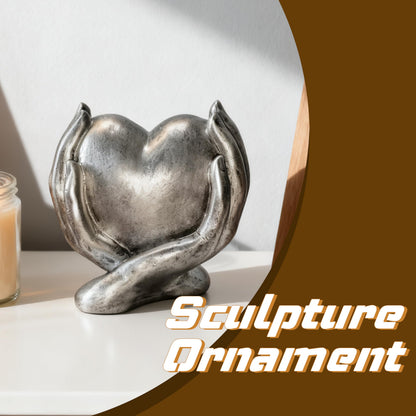 Silver Heart Hands Sculpture Love Centerpieces Aesthetic Statue and Sculpture Living Room Bedroom Bookshelf Coffe Table Boho Wedding Accents Decorations, Knick Knacks Home Decor for Shelves para