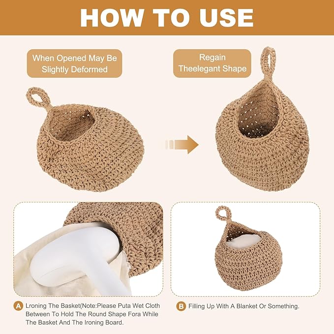 uxcell Hanging Fruit Baskets for Kitchen, Hand-Woven Wall Hanging Storage Jute