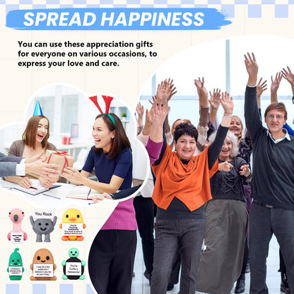 Gejoy 16 Sets Positive Mini Figures Gifts Mini Rubber Toy with Positive Card Bags Miniature Motivational Birthday Gifts to Hide and Seek Encouragement Decorations for Staff Employees Colleague
