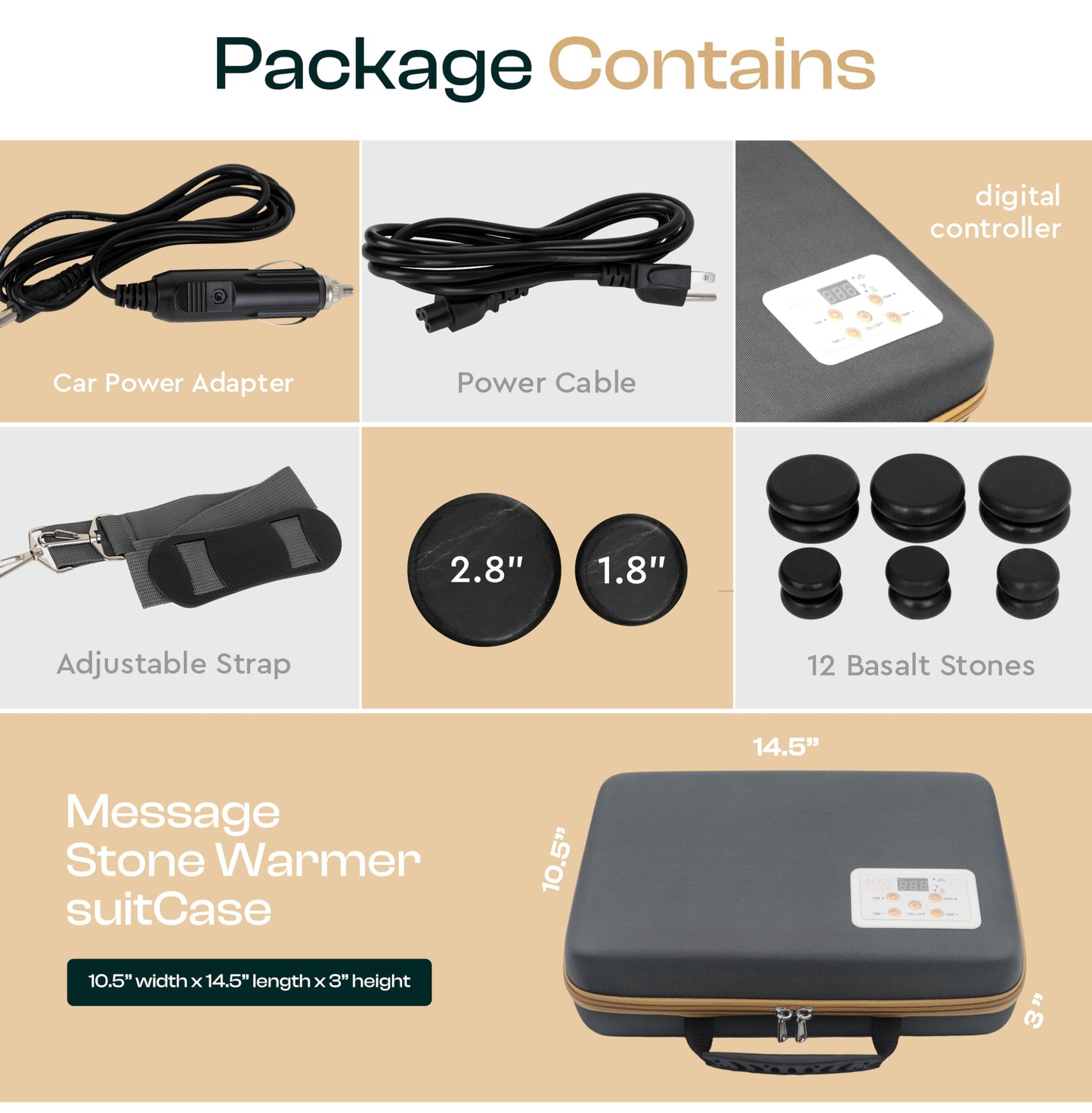 BlissFlow Hot Stones Massage Set with Portable Warmer, 12 Basalt Massage Stones, Hot Rocks Massage Stones, Hot Stone Warmer with Bag and Built-in Digital Control
