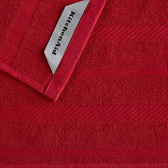 KitchenAid Albany Dishcloth 8 Pack Set, Passion Red/White