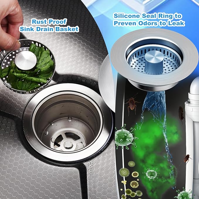 3-in-1 Kitchen Sink Drain Strainer & Stopper