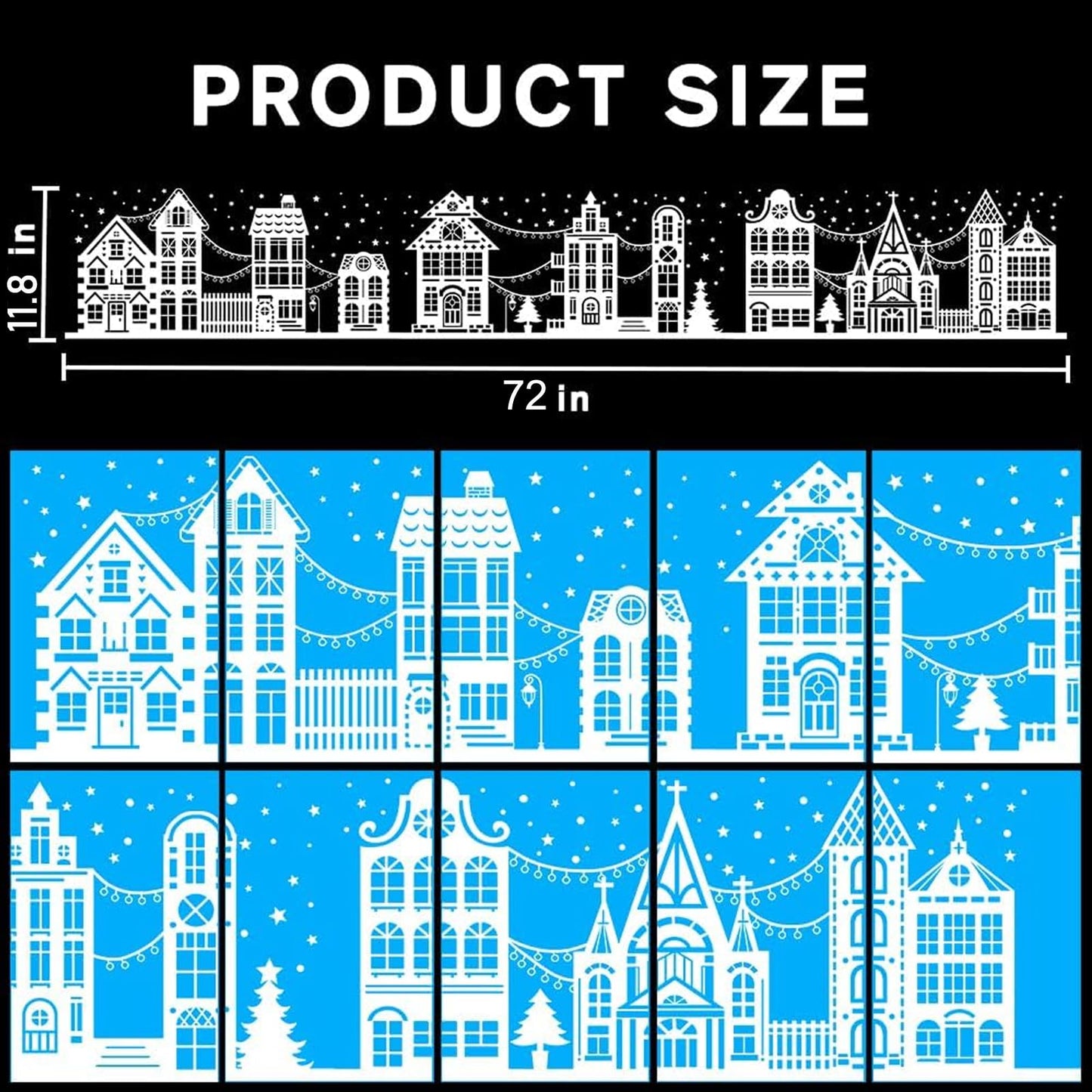 Vellibring 72" Christmas Window Clings,Winter House Window Decals White Simple Style Reusable Non Adhesive Street Scene Border Stickers for Home Cafe Shopping Mall Glass Door Christmas Decor