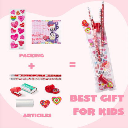 JOYIN 24packs Valentines Day Stationery Gifts, 96pcs Party Favor with Pencil, Erasers, Notebook & Bags for Kids School Classroom Exchange Supplies