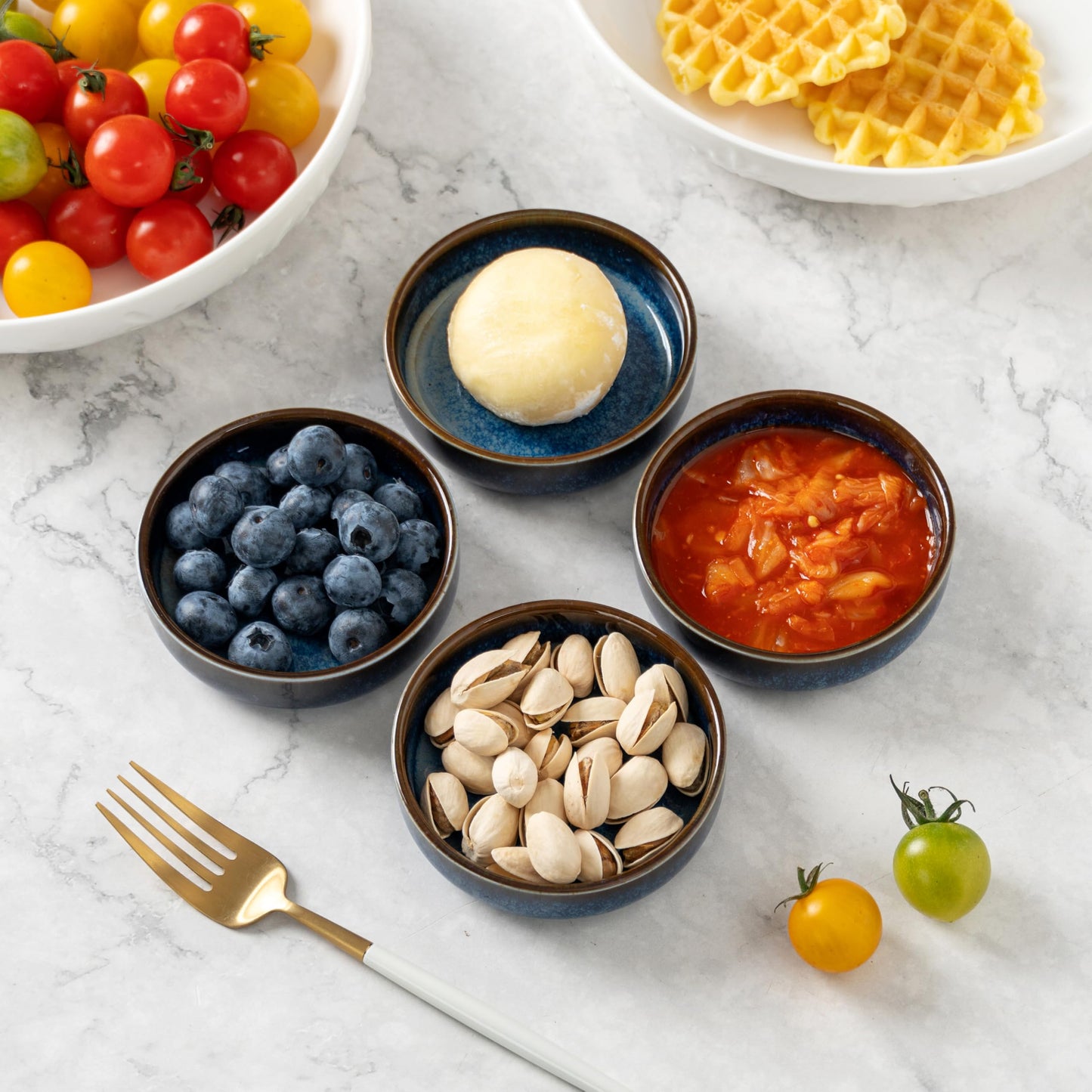Dipping Bowls Set of 4, 2462°F High-Fired Reactive Glaze Ceramic Small Bowls for Dips,Olive Oil & Sauce,Elevates Table Setting,Idea for BBQ,Afternoon Tea,Entertaining,Housewarming & Holiday Gifts