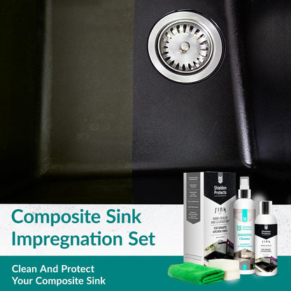 Composite Sink Sealer Set by Shieldon Protects for Granite, Quartz, & Composite Kitchen Sink - Waterproof Sealer, Cleaning Spray for All Sink Colours