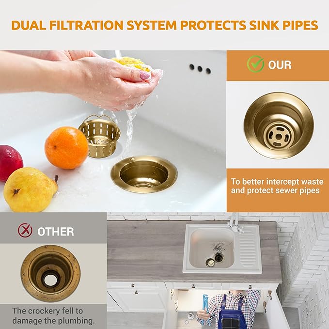 BOTEMY 3-1/2'' Kitchen Sink Drain Assembly Kit, Brass-Finish Sink Drain Strainer