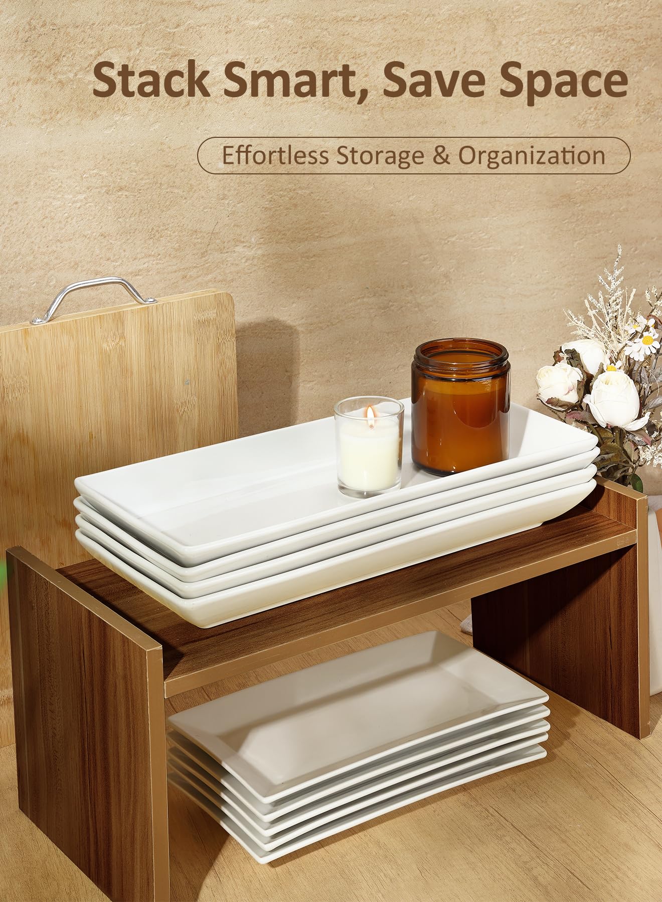 Yedio 14” White Porcelain Serving Platters, Elegant Large Rectangular Plates Trays for Dinner Parties, Appetizers, Sushi, Desserts & More, Microwave & Dishwasher Safe, Set of 4