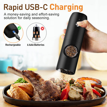 Electric Salt and Pepper Grinder Set-Rechargeable Automatic Pepper Mill Grinder with LED Christmas Gifts for Women, USB Adjustable Coarseness shakers, One-Hand Operation for Kitchen Appliances
