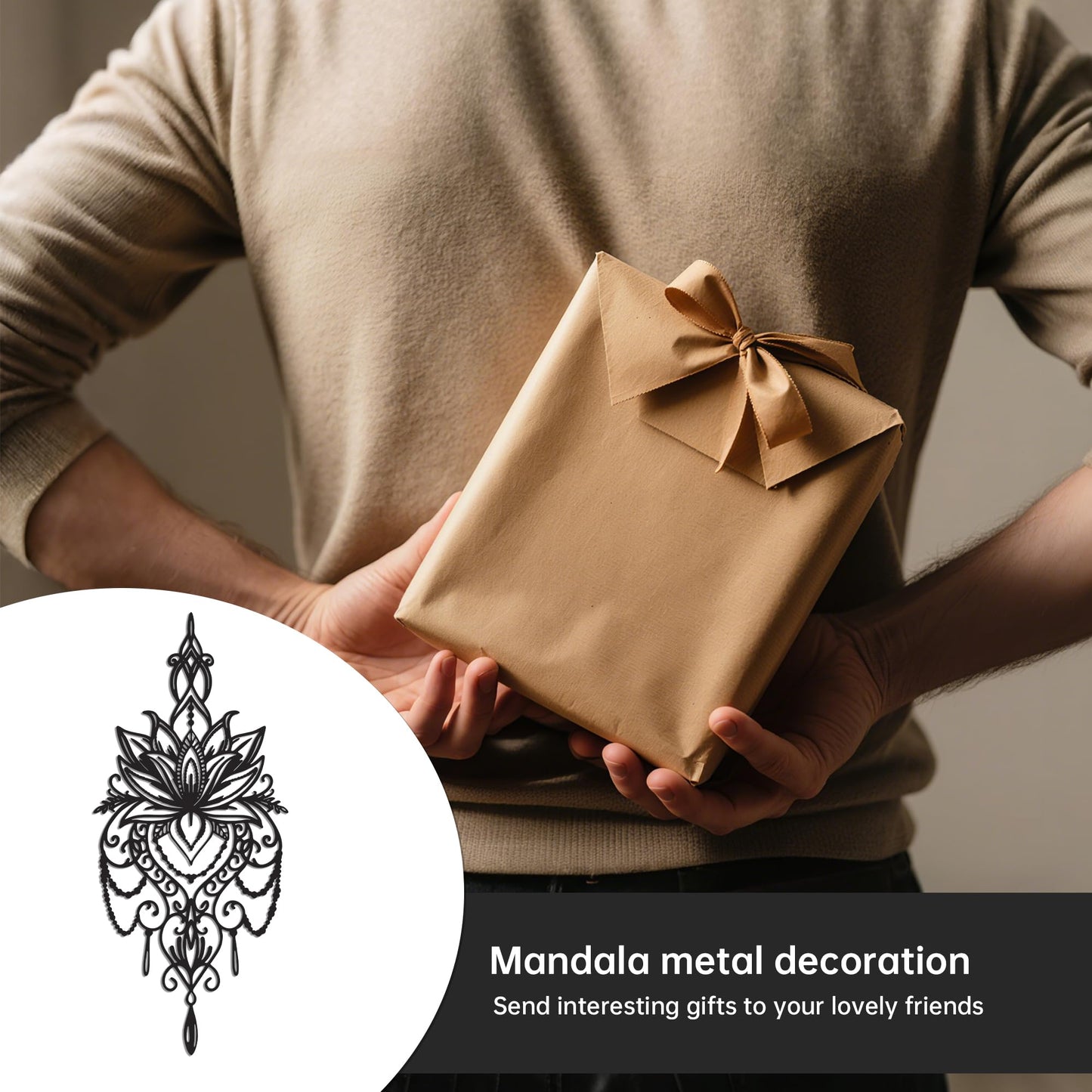 JEWLOVE Metal Mandala Wall Art – Sacred Geometry Lotus Flower Decor for Yoga Meditation Room, Spiritual Boho Home Decor (7.7x17.5 Inch)