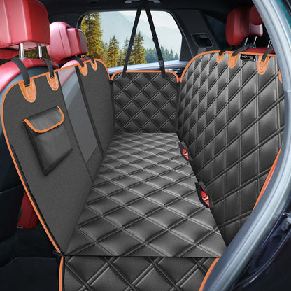 KYG Dog Hammock for Car Back Seats with Side Protection and Mesh Visual Window, Durable Scratch Proof and Waterproof Pet Seat Cover for Cars/Trucks/SUV, 135 x 148 cm, Black&Orange