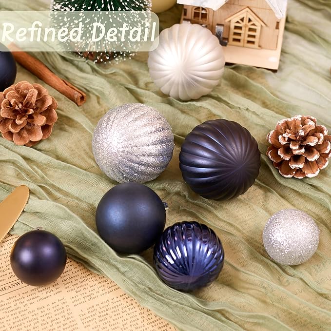 50ct Christmas Balls Ornaments for Xmas Tree, Navy Blue Silver Shatterproof Christmas Tree Decorations Hanging Ball for Holiday Party Decor(1.57"-2.36")