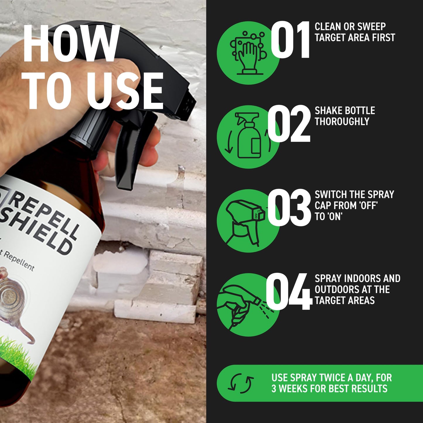 RepellShield Rat & Mouse Repellent Spray - Natural Peppermint Oil, Family & Pet Safe - Protect Your Home, Garden & Garage, Alternative to Traps, Use Indoors & Outdoors, Made in Germany, 250ml