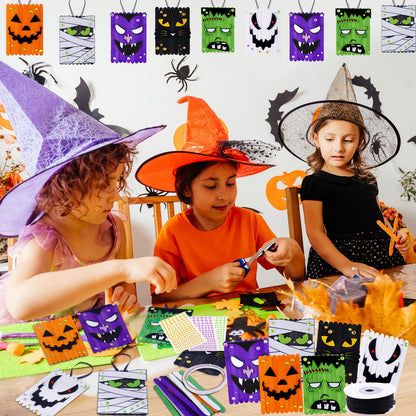 NRWRTY 25 Sets Halloween Crafts Kits,Arts and Crafts with DIY Ghost Pumpkin Felt Stickers Craft Sticks for Halloween Party Favors
