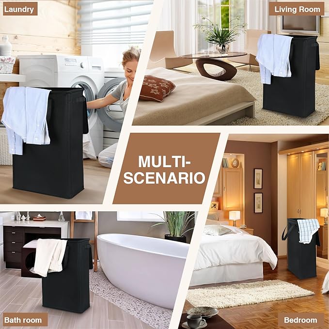 Slim Laundry Basket with Lid and Handles, Foldable Laundry Basket