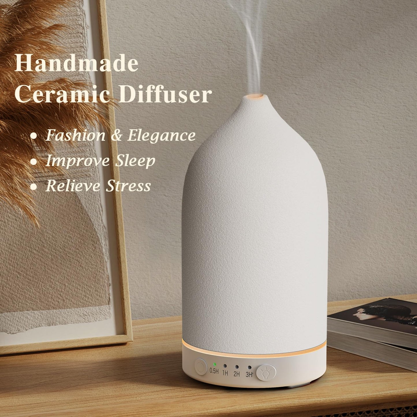 Diffuserlove Ceramic Essential Oil Diffuser 160ML Aromatherapy Diffuser for Home Bedroom Room Cool Mist Humidifier Stone Air Diffusers (Size:6.8" H x 3.6" W)
