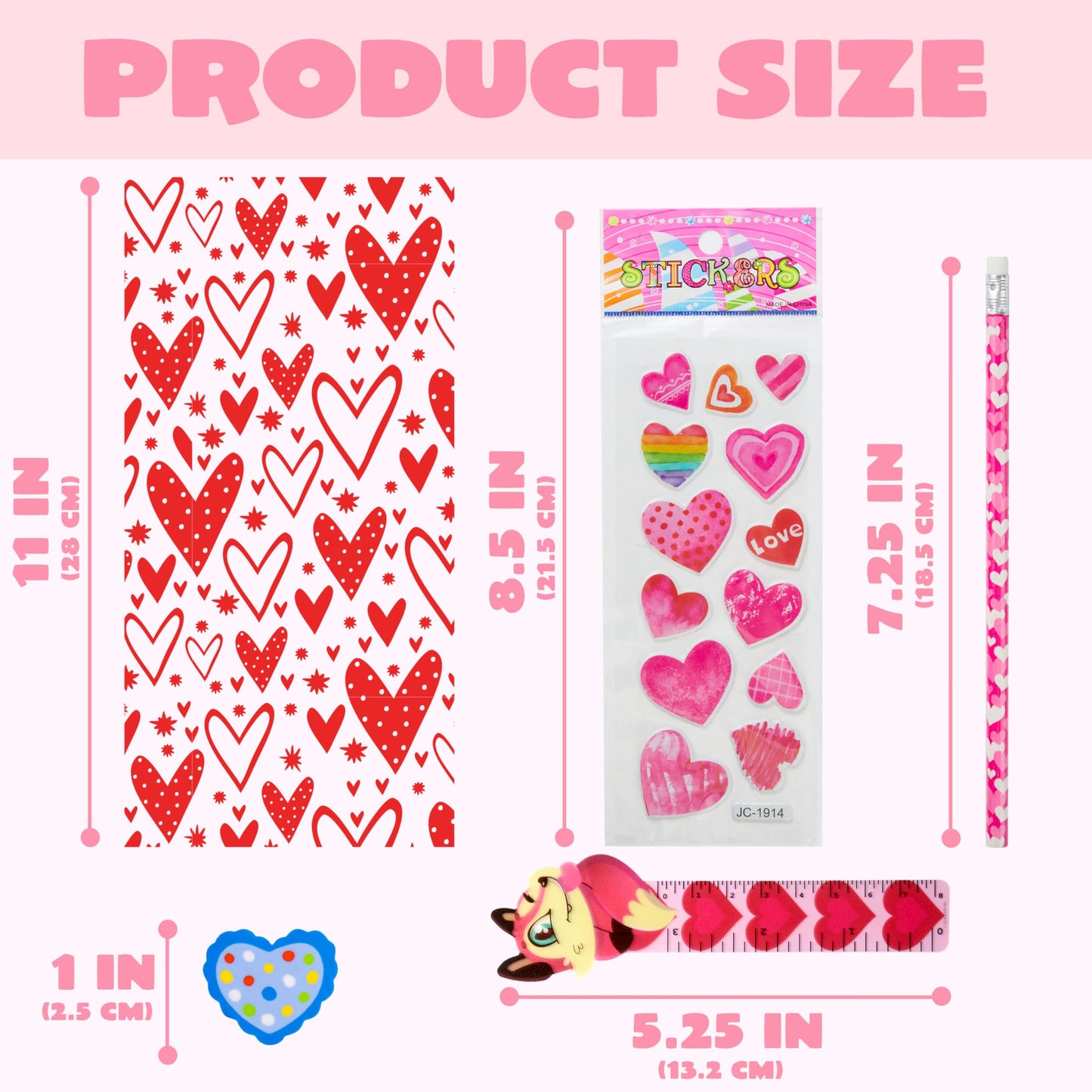 JOYIN 24packs Valentines Day Stationery Gifts, 96pcs Party Favor with Pencil, Erasers, Notebook & Bags for Kids School Classroom Exchange Supplies