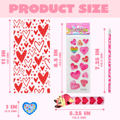 JOYIN 24packs Valentines Day Stationery Gifts, 96pcs Party Favor with Pencil, Erasers, Notebook & Bags for Kids School Classroom Exchange Supplies