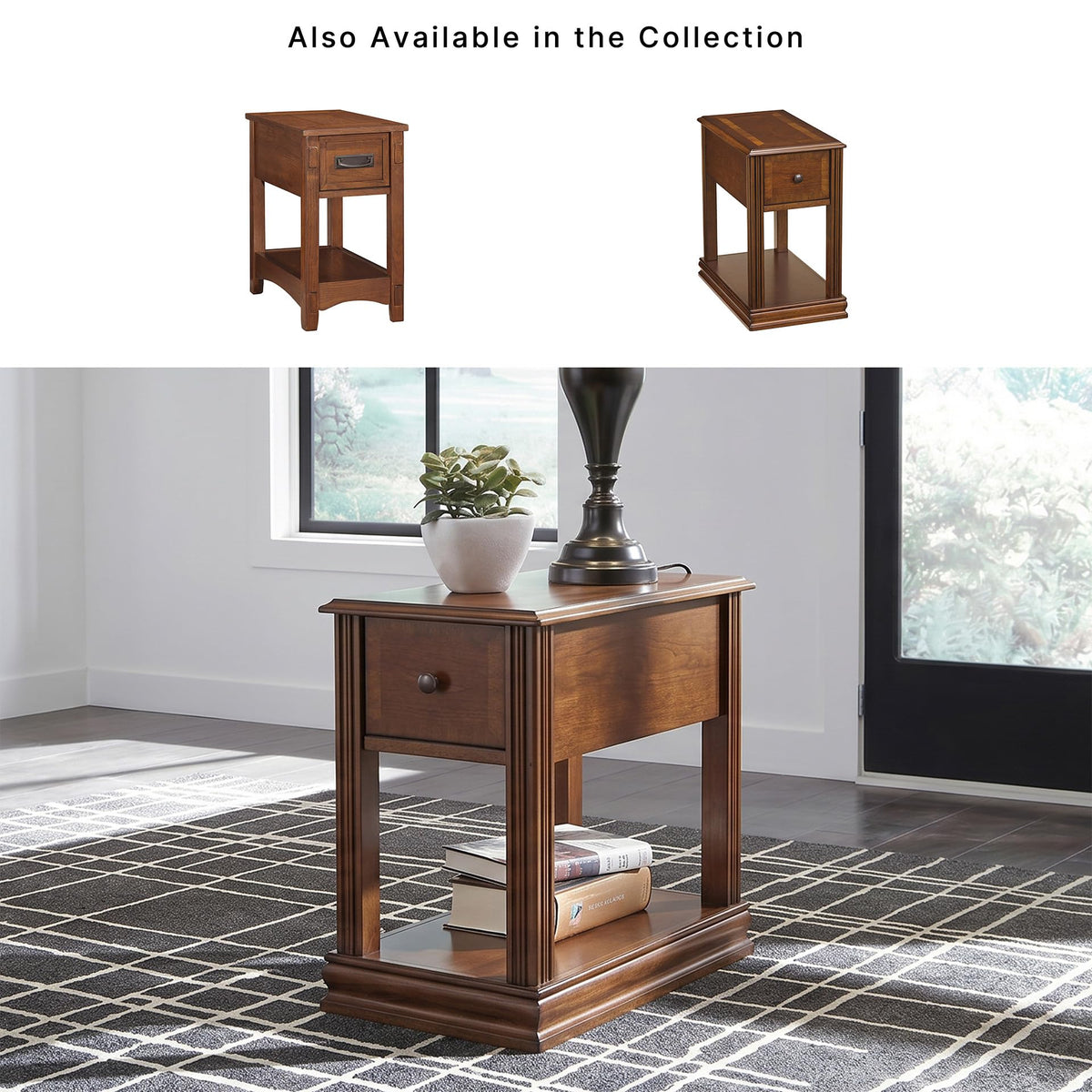 Signature Design by Ashley Breegin Chair Side End Table, 1 Drawer, 1 Fixed Shelf, Veneers, Wood, 13.13" W x 22.13" D x 23" H, Brown