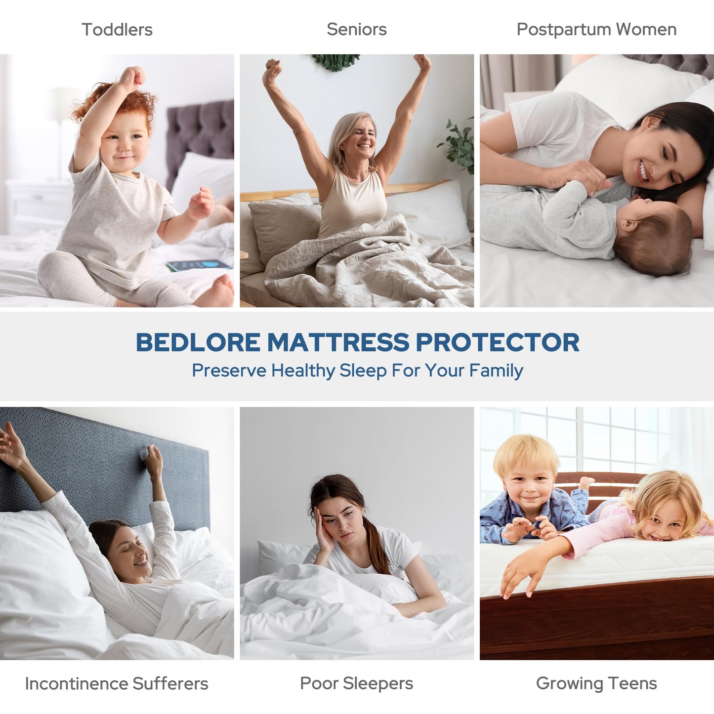 BEDLORE 2 Pack Waterproof Mattress Protector, Full Size Mattress Pad with Deep Pocket 6"-15" Depth, Soft Breathable Bed Mattress Cover for Bedroom, College Dorm (White)
