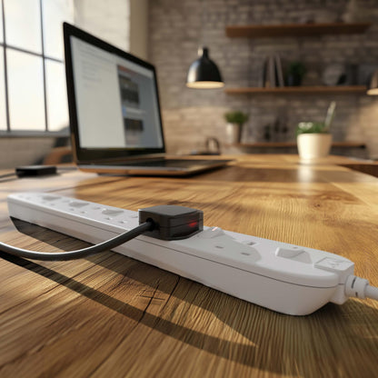 Masterplug Six Socket Extension Lead, Surge Protection, Individual Switches, Power and Surge LED Indicators, 2 Metre Cable, 6-Way Plug Extension Cable, Power Strip, White, 13A, 6G, 2m, SWSRG6210N