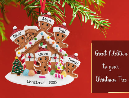 UniqXmas Personalized Gingerbread House Family of 5 Christmas Ornament 2025 | Customized Xmas Tree Decoration | First Christmas as Family of Five in New Sweet Home Keepsake - Custom Name & Year