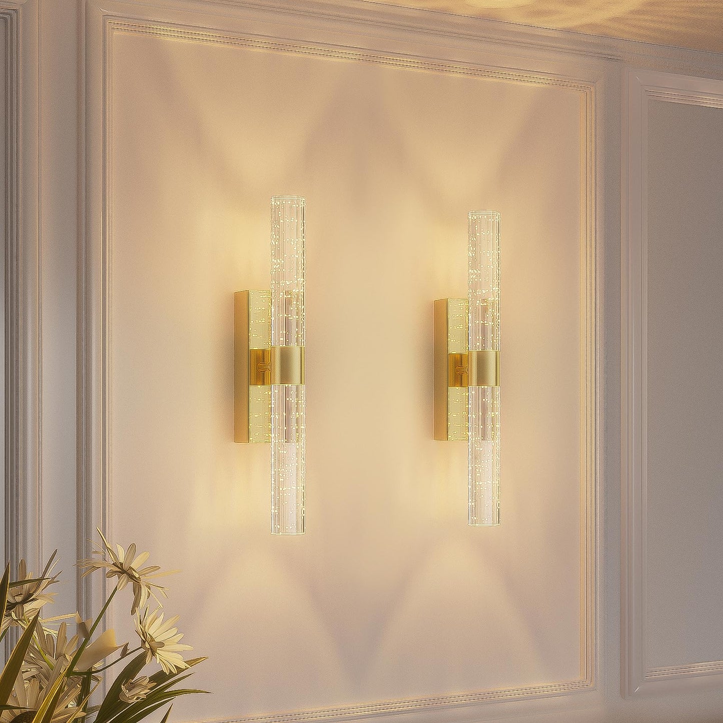 camuucci Battery Operated Wall Sconces Set of 2 Rechargeable Battery Powered Wall Light with 12000mAh Not Hardwired Dimmable Wall Lamp Fixtures for Bedroom Living Room Gold 15.3 Inches