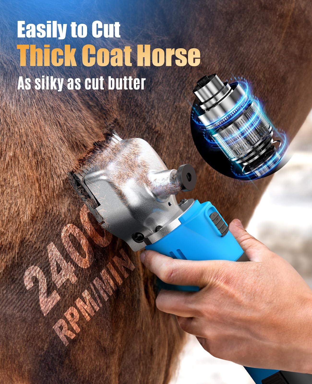 oneisall Cordless Horse Clippers with 2 Batteries, Heavy Duty Horse Grooming Kit for Thick Hair, Detachable Stainless Steel Blade, Professional Pony Grooming Clippers