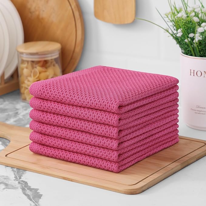 Kitinjoy 100% Cotton Kitchen Dish Cloths, 12 Pack Waffle Weave Ultra Soft