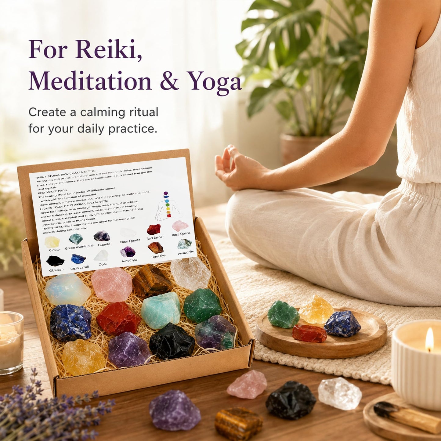 12Pcs Natural Crystals and Healing Stones Kit for Chakra Balance, Reiki, Meditation, Anxiety Relief, Crystal Decor & Thoughtful Crystal Gifts (12 Piece Crystal)