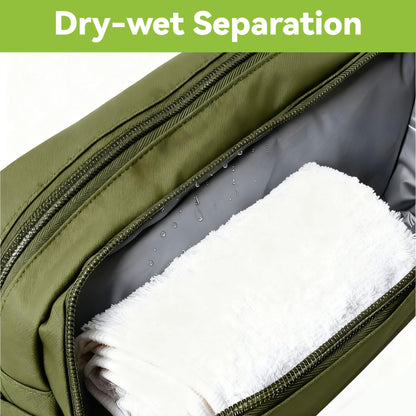 JeeVoya Toiletry Bag for Men Dry Wet Separation Portable Shaving Kit Organizer with 3 Compartments Mens Toiletry Bags for Traveling (Green)