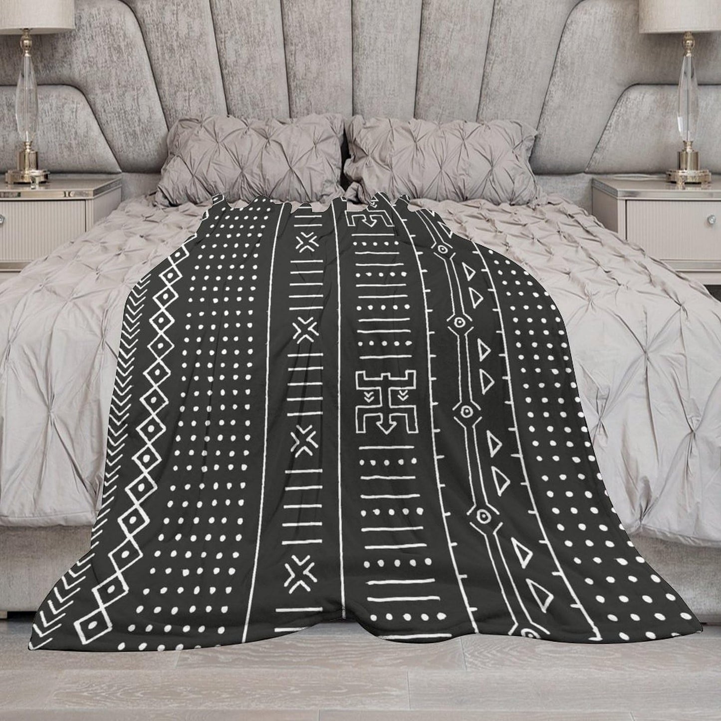 ZhiRain Traditional African Geometric Throw Blanket Black and White Tribal Ethnic Blanket for Sofa Bed Couch Chair Or Dorm 50"x60"