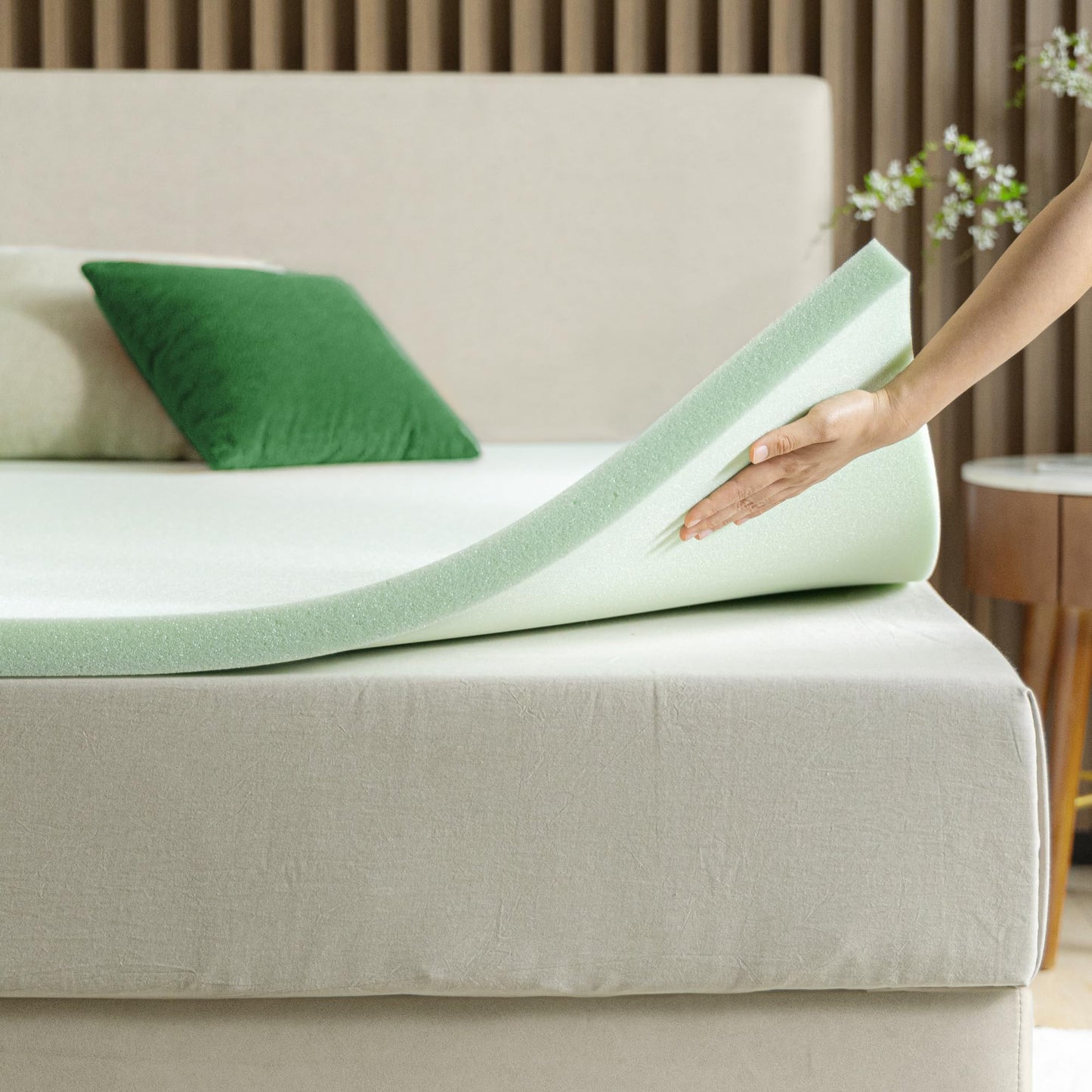 ZINUS 2 Inch Green Tea Memory Foam Mattress Topper, Pressure-Relieving Layer, Ideal for Back Pain Relief, Compact WONDERBOX Packaging, CertiPUR-US Certified, Full