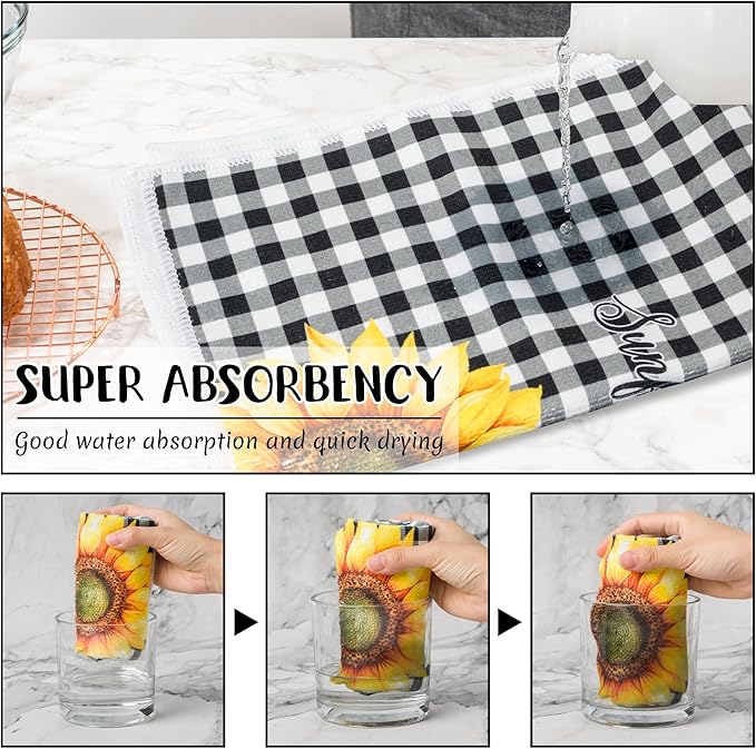 R HORSE 5Pcs Sunflower Kitchen Towels Decorative Set, Summer Flower Dishcloth