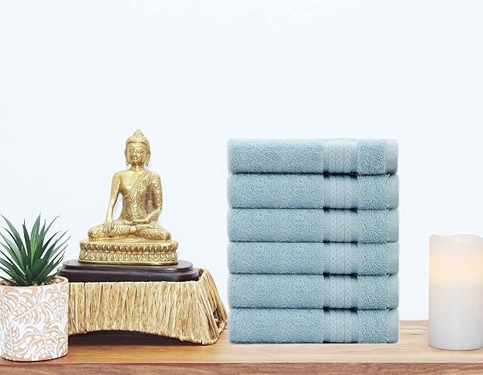 Cotton Craft - 6 Pack - Ultra Soft Extra Large Hand Towels 16x28 Light Blue -