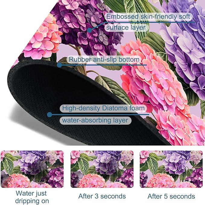 Colorful Hydrangea Sink Splash Guard Faucet Mat Purple Pink Hydrangea Super
